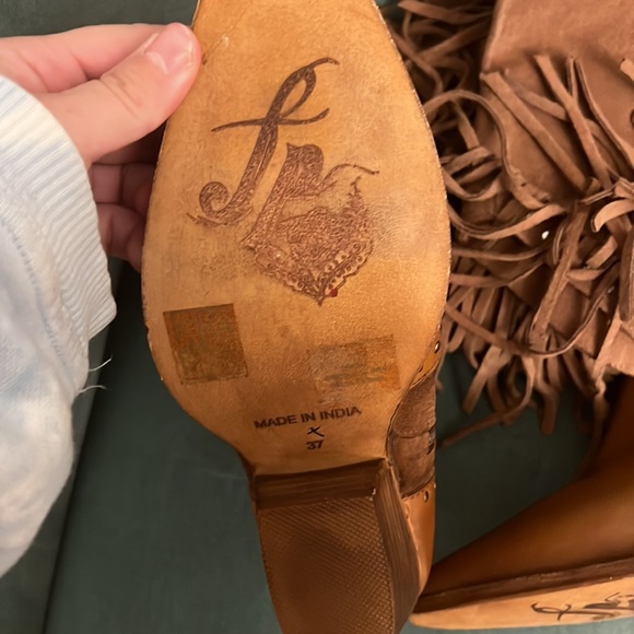 New Free People Sage Fringe Over-The-Knee Leather Boots Sz 7/37 Brown - Picture 7 of 7